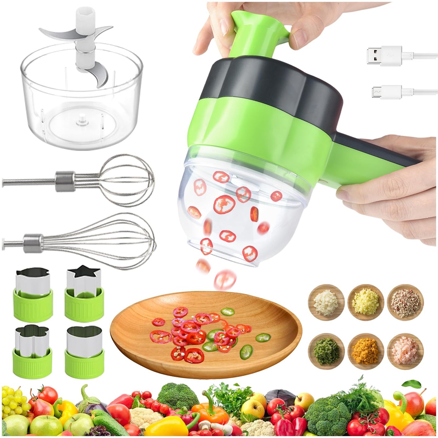4-in-1 Smart Mini Chopper – Chop, Blend, Mix & Prep in Seconds (USB Rechargeable)