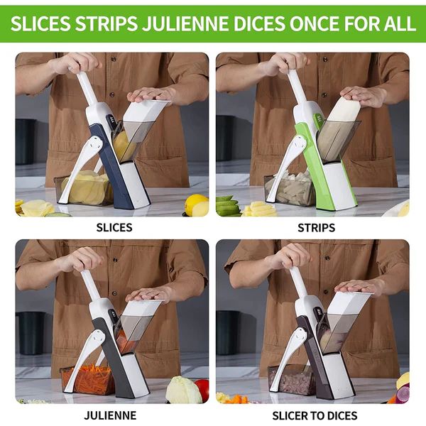 8-in-1 Adjustable Vegetable Cutter & Mandoline Slicer – Safe Foldable Kitchen Chopper for Fast Meal Prep