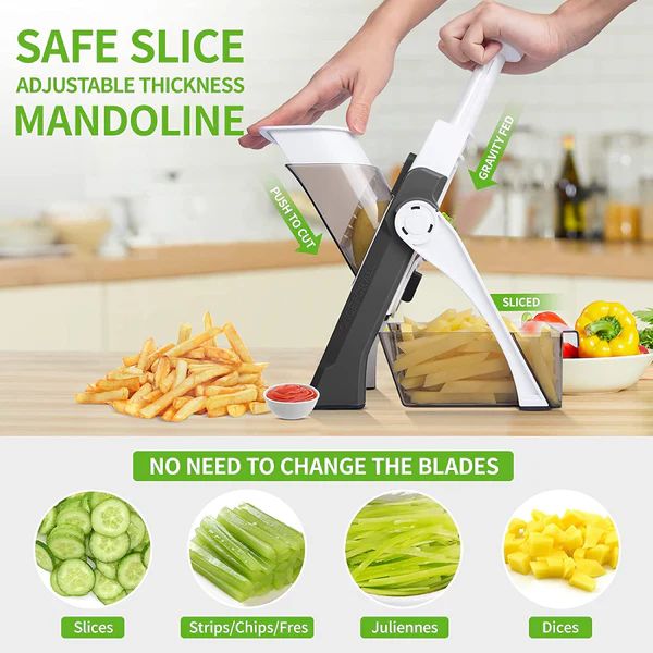 8-in-1 Adjustable Vegetable Cutter & Mandoline Slicer – Safe Foldable Kitchen Chopper for Fast Meal Prep