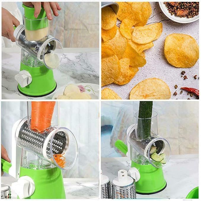 3-in-1 Rotary Drum Grater & Vegetable Slicer – Fast, Safe & Effortless Food Prep