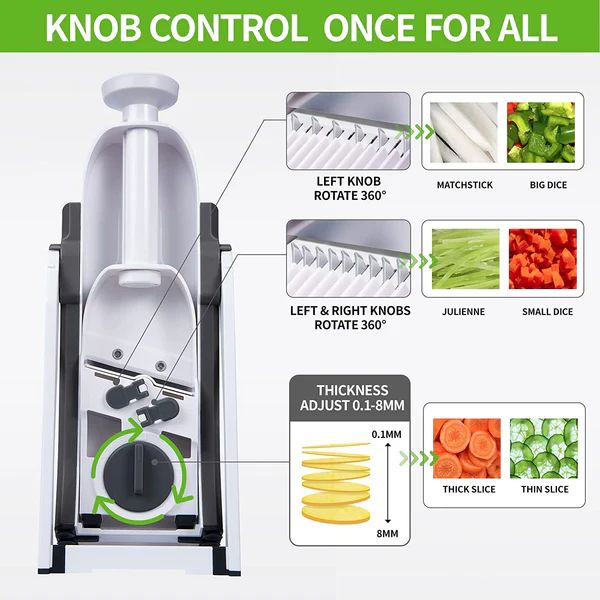 8-in-1 Adjustable Vegetable Cutter & Mandoline Slicer – Safe Foldable Kitchen Chopper for Fast Meal Prep