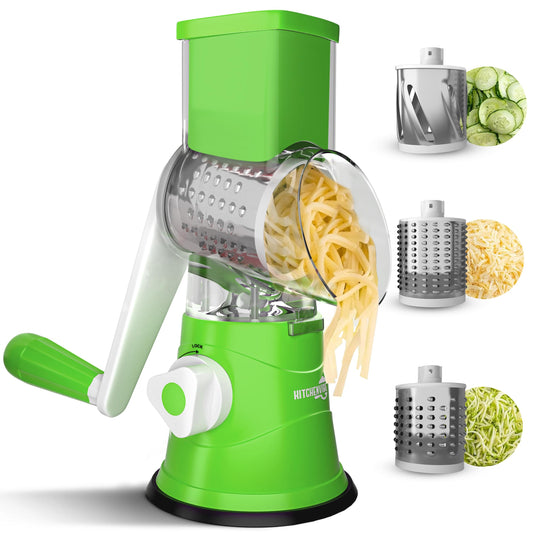 3-in-1 Rotary Drum Grater & Vegetable Slicer – Fast, Safe & Effortless Food Prep