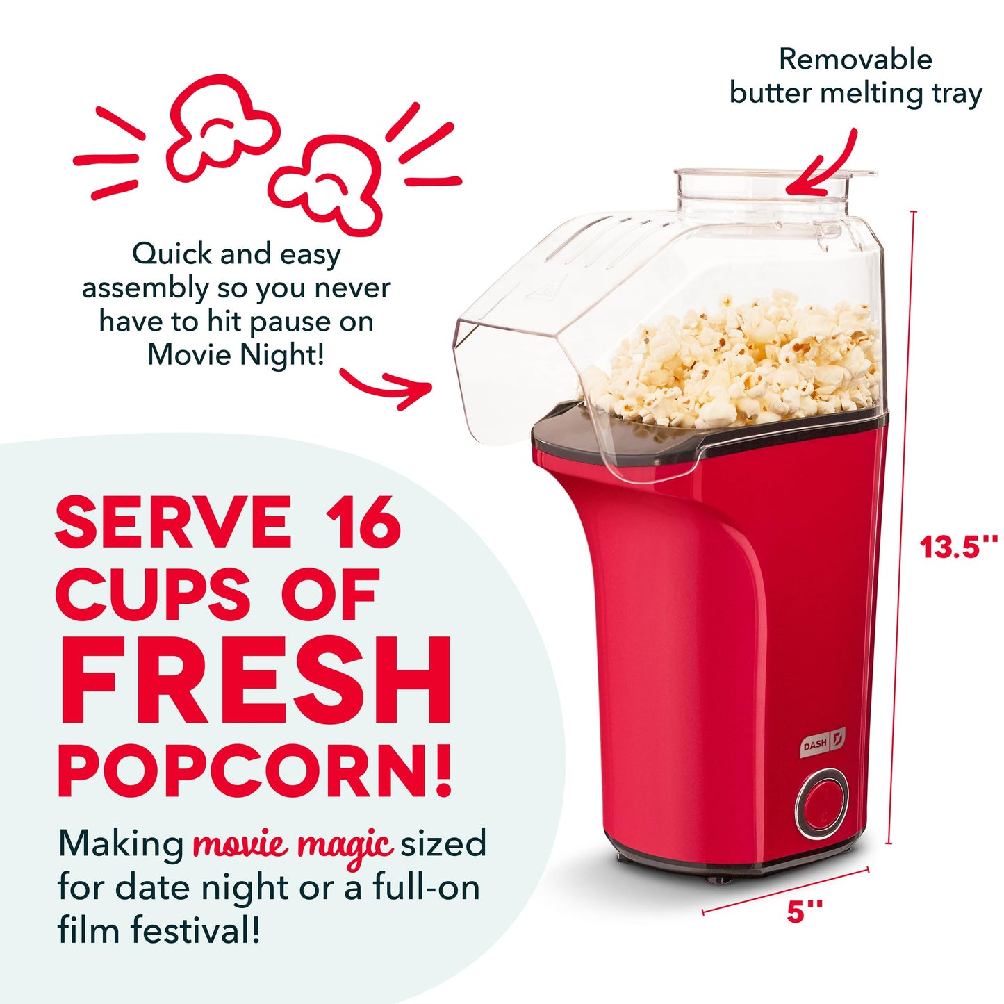Mini Popcorn Machine – Fresh Hot Air Popcorn Maker in 3 Minutes | Healthy Oil-Free Snack Maker