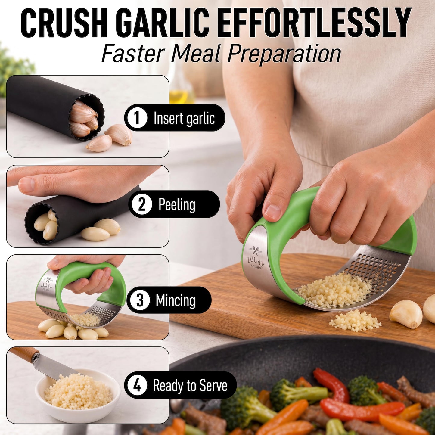 Crush Garlic in Seconds™ | Premium Stainless Steel Garlic Press & Ginger Mincer