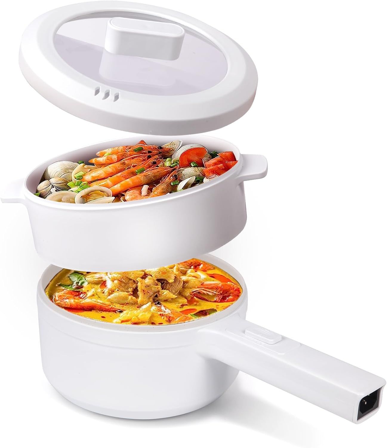 Electric Hot Pot 1.5L with Steamer – Portable Multi-Cooker for Noodles, Soup, Eggs & Quick Meals | Fast Heating Non-Stick Pot