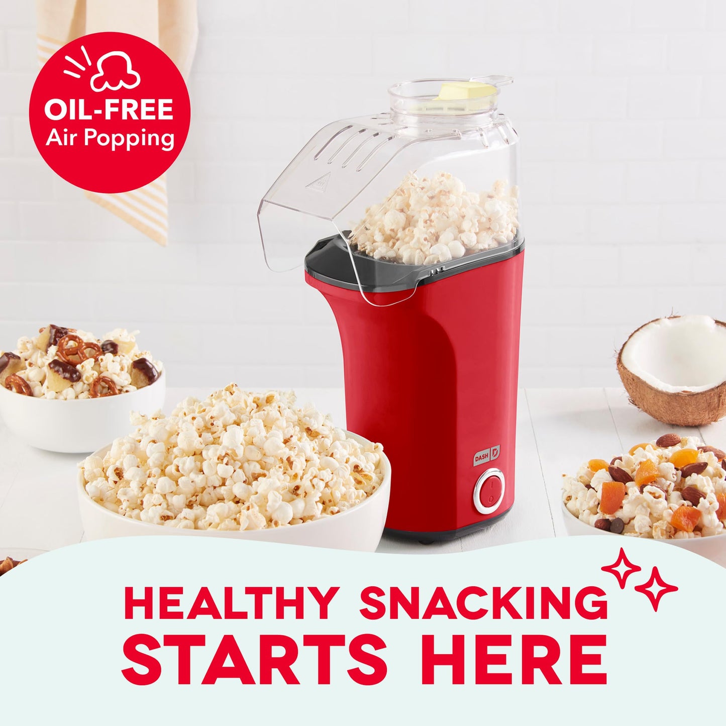 Mini Popcorn Machine – Fresh Hot Air Popcorn Maker in 3 Minutes | Healthy Oil-Free Snack Maker